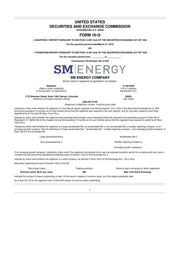 Thumbnail SM Energy
 10-Q Quarterly Report FY2019 