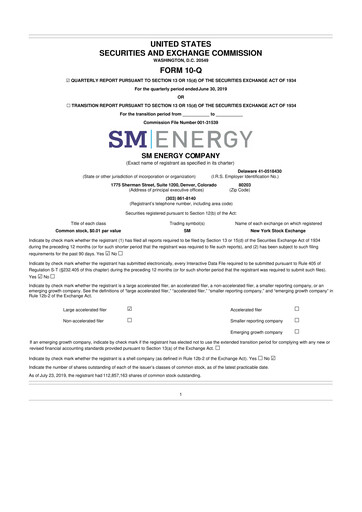 Thumbnail SM Energy
 10-Q Quarterly Report FY2019 