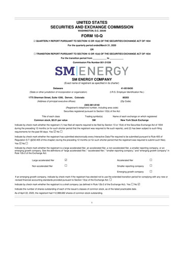 Thumbnail SM Energy
 10-Q Quarterly Report FY2020 