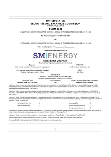 Thumbnail SM Energy
 10-Q Quarterly Report FY2020 
