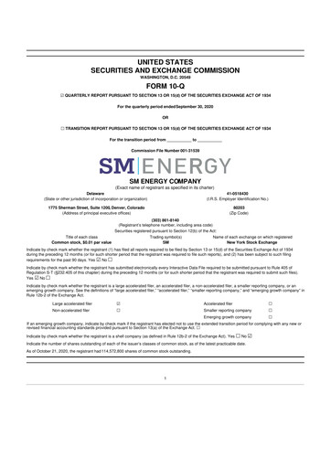 Thumbnail SM Energy
 10-Q Quarterly Report FY2020 