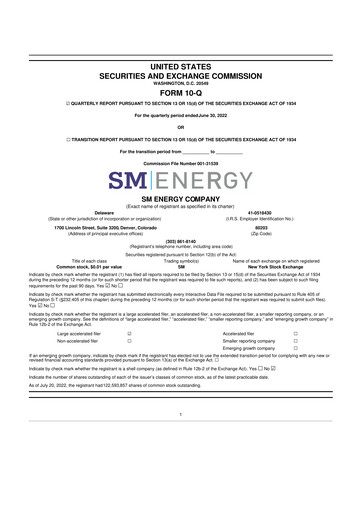 Thumbnail SM Energy
 10-Q Quarterly Report FY2022 