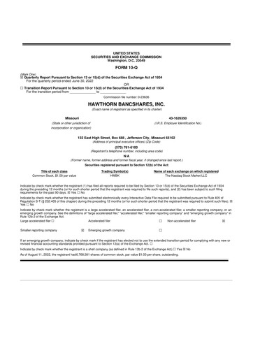 Thumbnail Hawthorn Bancshares 10-Q Quarterly Report FY2022 