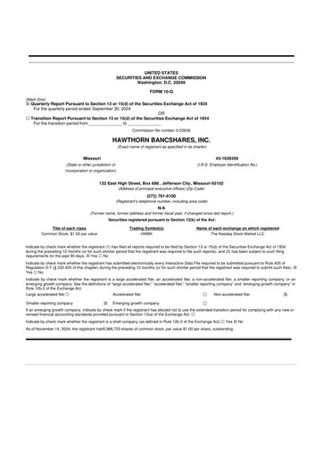 Thumbnail Hawthorn Bancshares 10-Q Quarterly Report FY2024 