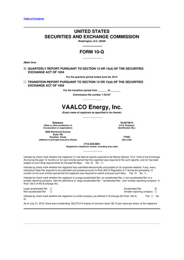Miniature Vaalco Energy
 10-Q Rapport trimestriel  