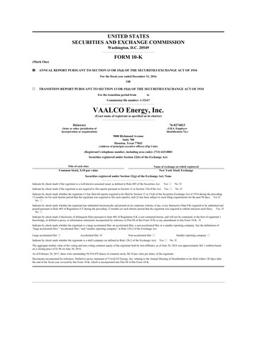 Thumbnail Vaalco Energy
 10-K Annual Report 2016
