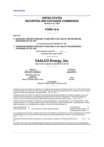 Miniature Vaalco Energy
 10-Q Rapport trimestriel  