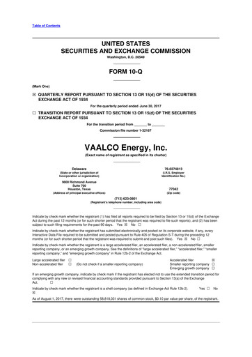 Miniature Vaalco Energy
 10-Q Rapport trimestriel  