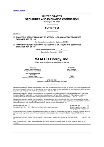 Miniature Vaalco Energy
 10-Q Rapport trimestriel  