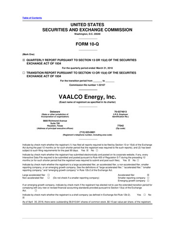 Miniature Vaalco Energy
 10-Q Rapport trimestriel  