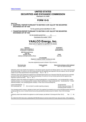 Miniature Vaalco Energy
 10-Q Rapport trimestriel  