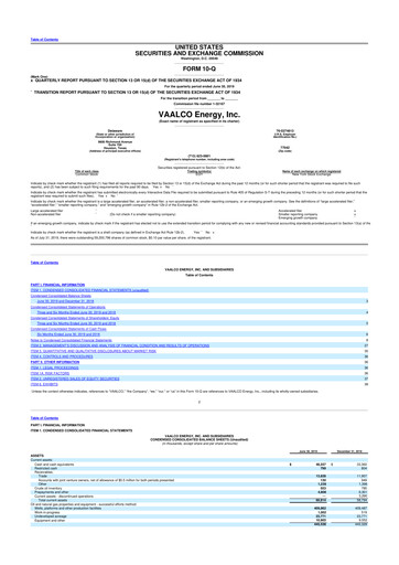 Miniature Vaalco Energy
 10-Q Rapport trimestriel  