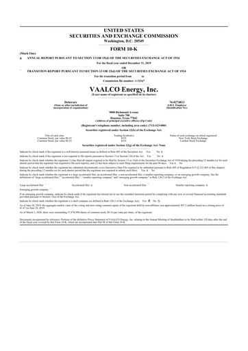 Thumbnail Vaalco Energy
 10-K Annual Report 2019