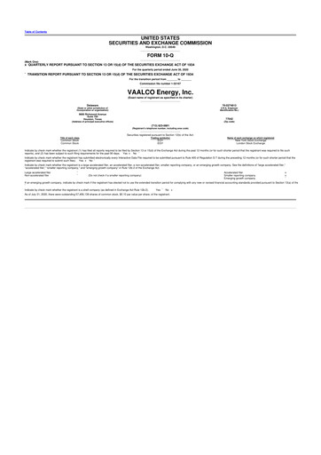 Miniature Vaalco Energy
 10-Q Rapport trimestriel  