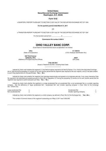 Thumbnail Ohio Valley Banc Corp 10-Q Quarterly Report FY 