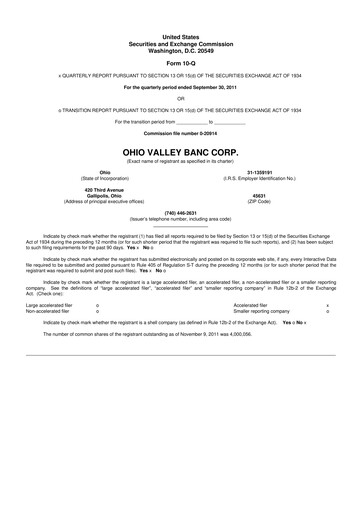 Thumbnail Ohio Valley Banc Corp 10-Q Quarterly Report FY2011 