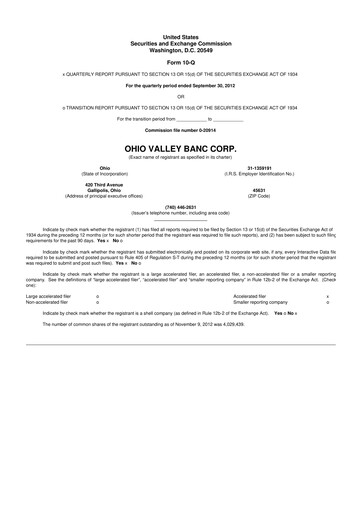 Thumbnail Ohio Valley Banc Corp 10-Q Quarterly Report FY2012 