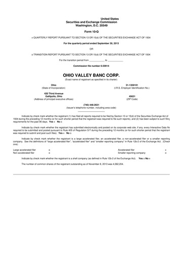 Thumbnail Ohio Valley Banc Corp 10-Q Quarterly Report FY2013 