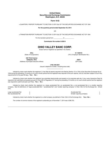 Thumbnail Ohio Valley Banc Corp 10-Q Quarterly Report FY2014 