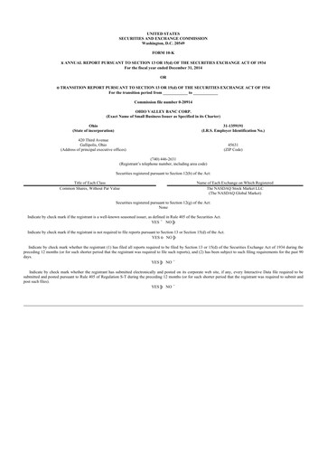 Thumbnail Ohio Valley Banc Corp 10-K Annual Report 2014