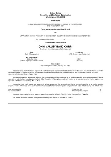 Thumbnail Ohio Valley Banc Corp 10-Q Quarterly Report FY2015 