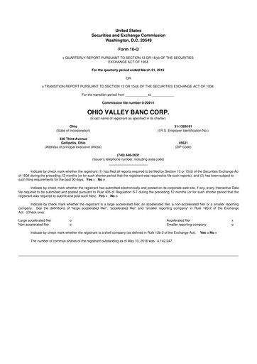 Thumbnail Ohio Valley Banc Corp 10-Q Quarterly Report FY2016 
