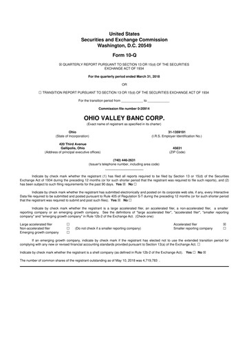 Thumbnail Ohio Valley Banc Corp 10-Q Quarterly Report FY2018 