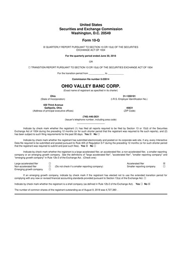 Thumbnail Ohio Valley Banc Corp 10-Q Quarterly Report FY2018 
