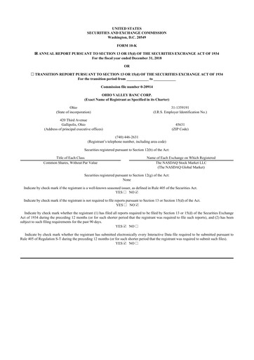 Thumbnail Ohio Valley Banc Corp 10-K Annual Report 2018