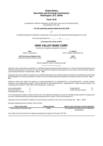 Thumbnail Ohio Valley Banc Corp 10-Q Quarterly Report FY2019 