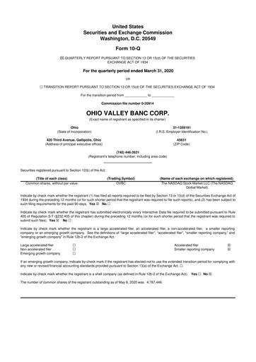 Thumbnail Ohio Valley Banc Corp 10-Q Quarterly Report FY2020 