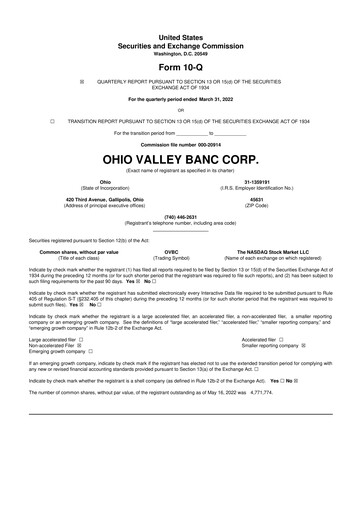 Thumbnail Ohio Valley Banc Corp 10-Q Quarterly Report FY2022 