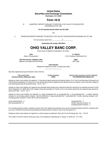 Thumbnail Ohio Valley Banc Corp 10-Q Quarterly Report FY2025 