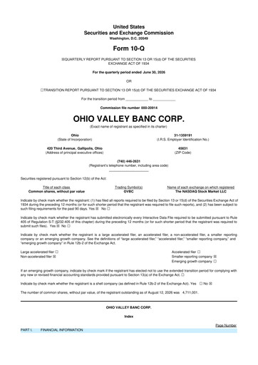 Miniature Ohio Valley Banc Corp 10-Q Rapport trimestriel 2026 