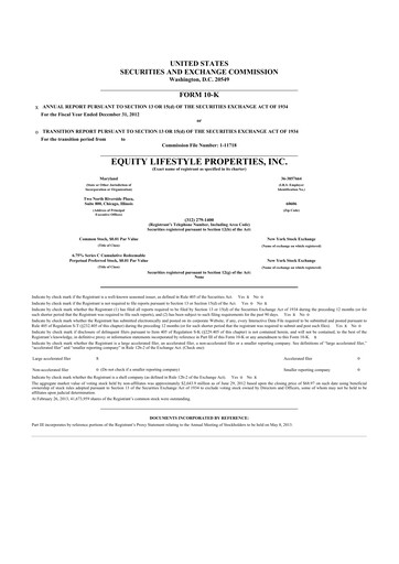 Thumbnail Equity LifeStyle Properties 10-K Annual Report 2012