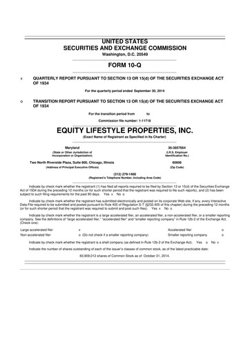 Thumbnail Equity LifeStyle Properties 10-Q Quarterly Report FY2014 