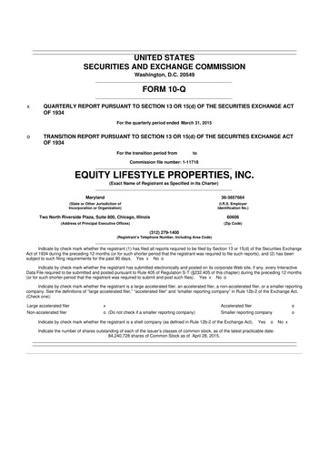Thumbnail Equity LifeStyle Properties 10-Q Quarterly Report FY2015 