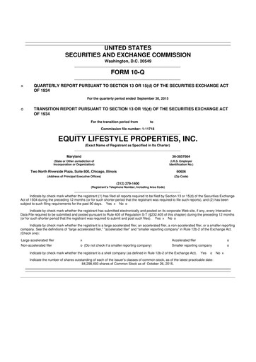 Thumbnail Equity LifeStyle Properties 10-Q Quarterly Report FY2015 