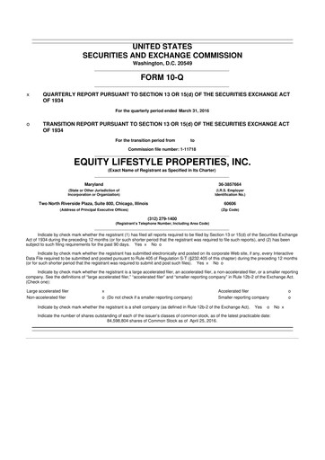 Thumbnail Equity LifeStyle Properties 10-Q Quarterly Report FY2016 