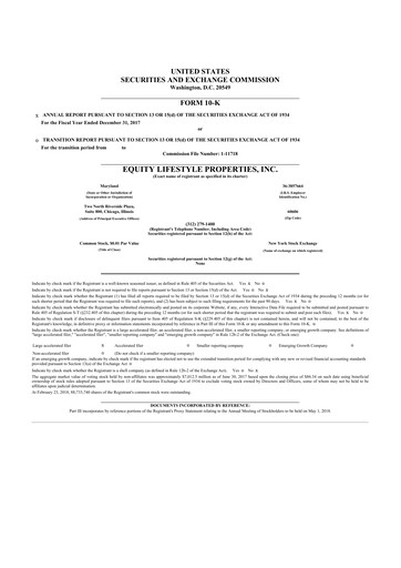 Thumbnail Equity LifeStyle Properties 10-K Annual Report 2017