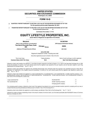 Thumbnail Equity LifeStyle Properties 10-Q Quarterly Report FY2019 