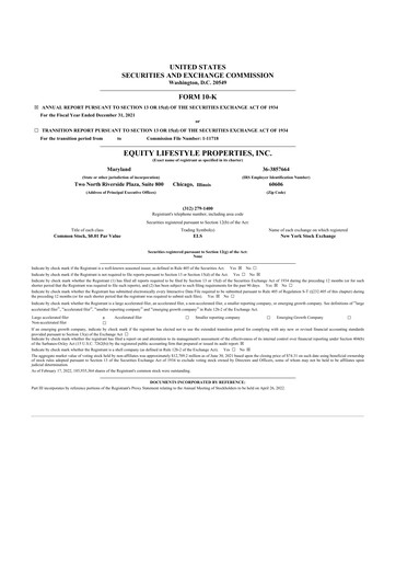 Thumbnail Equity LifeStyle Properties 10-K Annual Report 2021