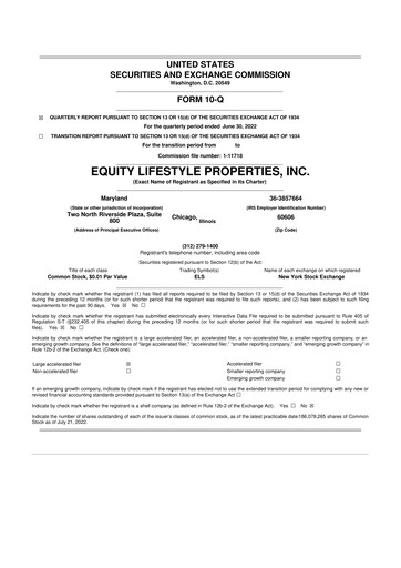 Thumbnail Equity LifeStyle Properties 10-Q Quarterly Report FY2022 