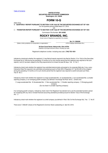 Thumbnail Rocky Brands 10-Q Quarterly Report FY2018 