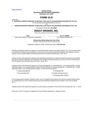 Thumbnail Rocky Brands 10-Q Quarterly Report FY2018 
