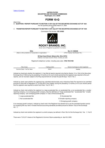 Thumbnail Rocky Brands 10-Q Quarterly Report FY2020 