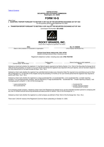 Thumbnail Rocky Brands 10-Q Quarterly Report FY2020 