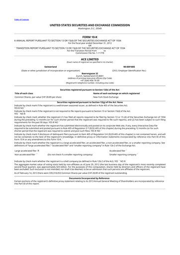 Thumbnail Chubb 10-K Annual Report 2012