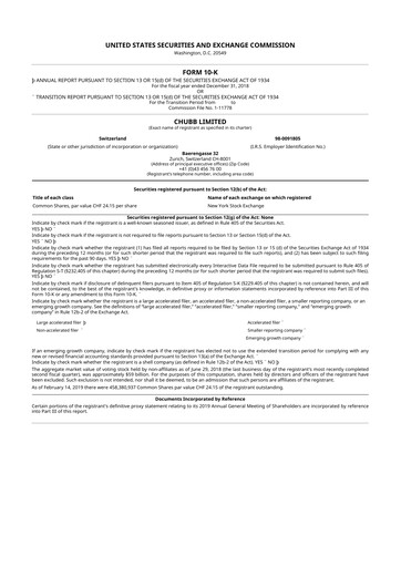 Thumbnail Chubb 10-K Annual Report 2018