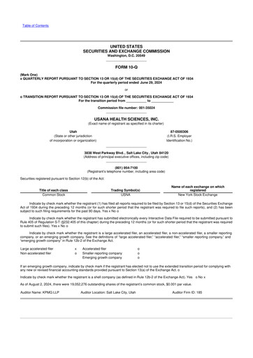 Thumbnail USANA 10-Q Quarterly Report FY2024 
